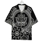 Black And White Lotus Flower Print Rayon Hawaiian Shirt