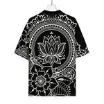 Black And White Lotus Flower Print Rayon Hawaiian Shirt