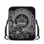 Black And White Lotus Flower Print Rectangular Crossbody Bag