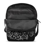 Black And White Lotus Flower Print Rectangular Crossbody Bag