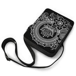 Black And White Lotus Flower Print Rectangular Crossbody Bag