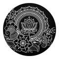 Black And White Lotus Flower Print Round Blanket
