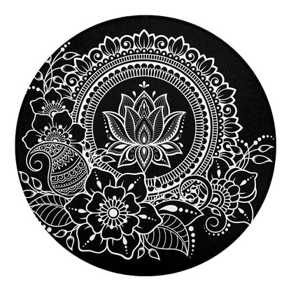 Black And White Lotus Flower Print Round Blanket