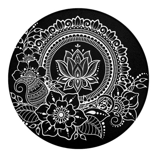 Black And White Lotus Flower Print Round Blanket