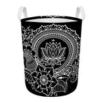 Black And White Lotus Flower Print Round Laundry Basket