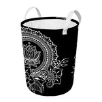 Black And White Lotus Flower Print Round Laundry Basket