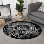 Black And White Lotus Flower Print Round Rug