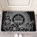 Black And White Lotus Flower Print Rubber Doormat