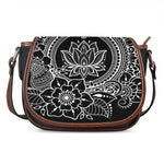 Black And White Lotus Flower Print Saddle Bag