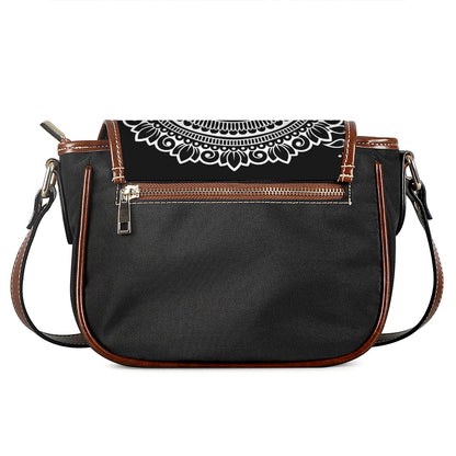 Black And White Lotus Flower Print Saddle Bag