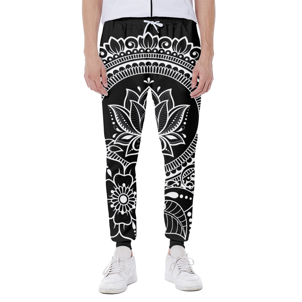 Black And White Lotus Flower Print Scuba Joggers