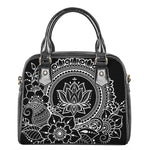 Black And White Lotus Flower Print Shoulder Handbag