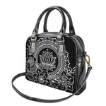 Black And White Lotus Flower Print Shoulder Handbag