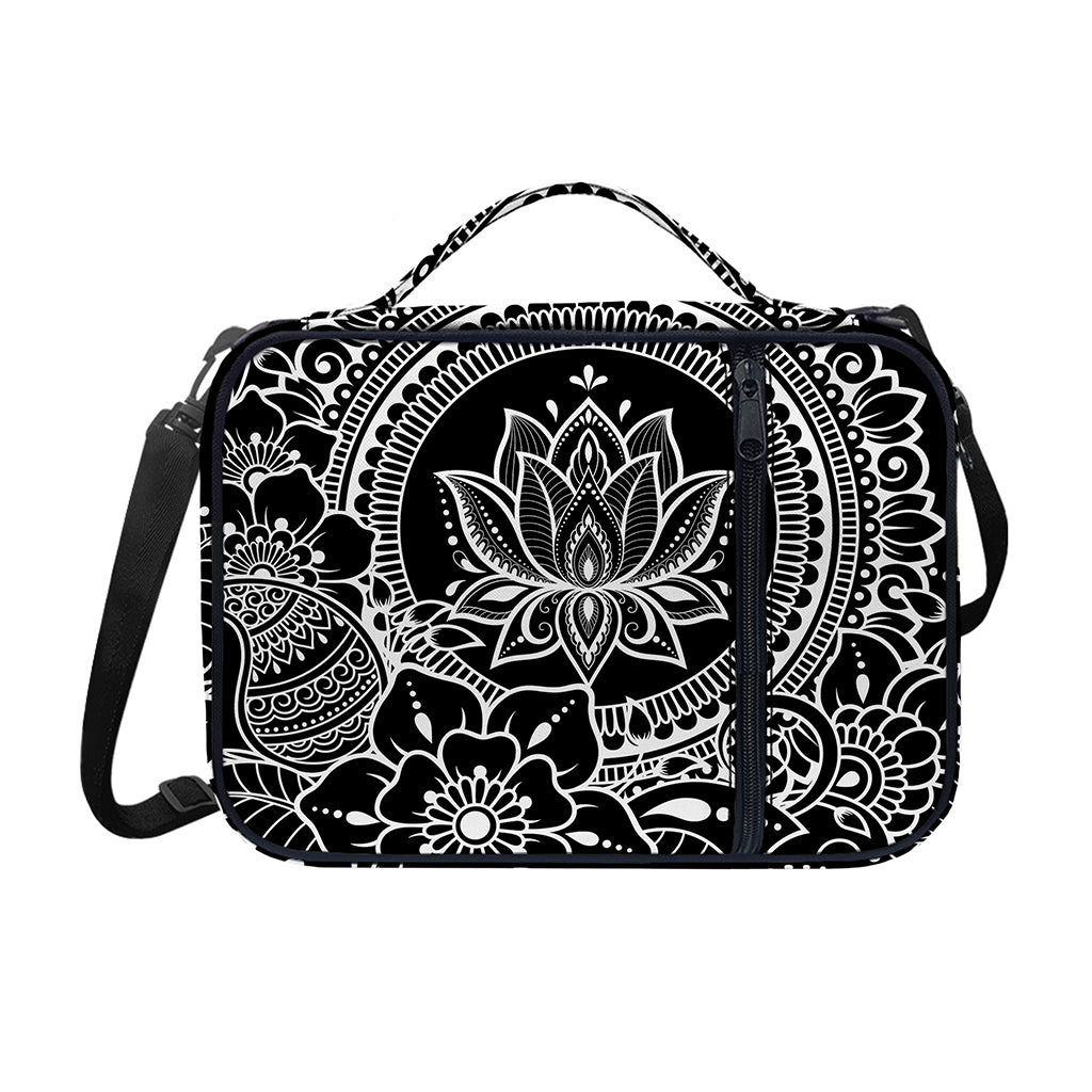 Black And White Lotus Flower Print Shoulder Strap Bible Bag