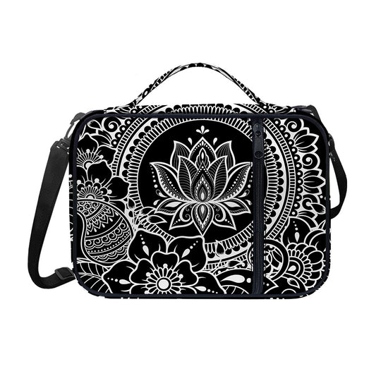 Black And White Lotus Flower Print Shoulder Strap Bible Bag
