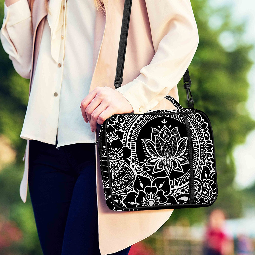 Black And White Lotus Flower Print Shoulder Strap Bible Bag