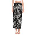 Black And White Lotus Flower Print Side Slit Maxi Skirt