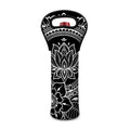Black And White Lotus Flower Print Single Neoprene Wine Tote