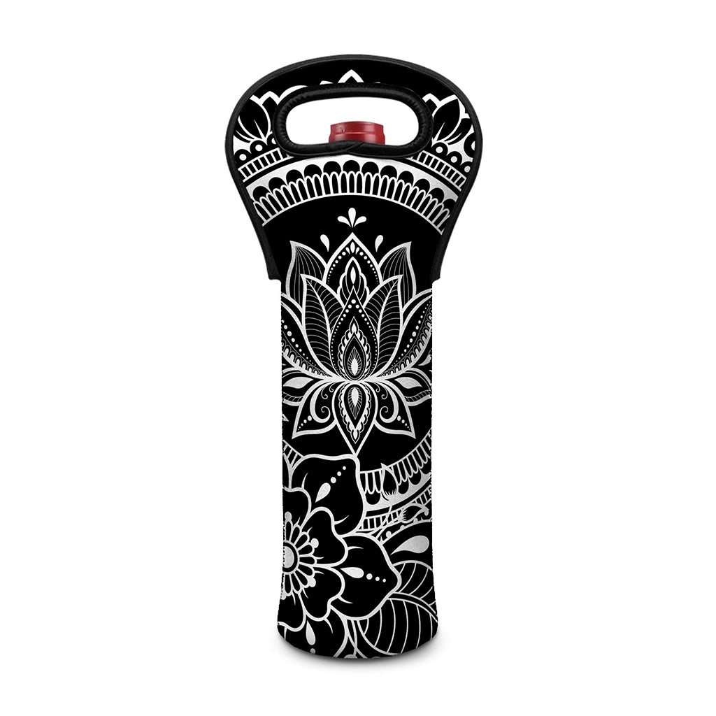 Black And White Lotus Flower Print Single Neoprene Wine Tote