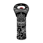 Black And White Lotus Flower Print Single Neoprene Wine Tote