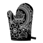 Black And White Lotus Flower Print Single Oven Mitt