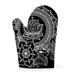 Black And White Lotus Flower Print Single Oven Mitt