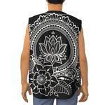 Black And White Lotus Flower Print Sleeveless Baseball Jersey