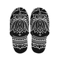 Black And White Lotus Flower Print Slippers