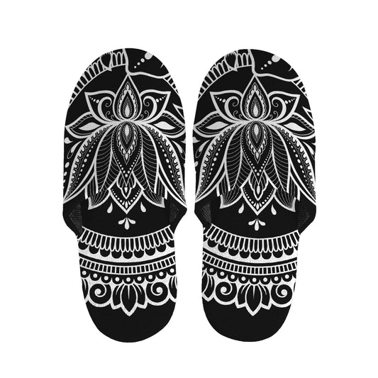 Black And White Lotus Flower Print Slippers