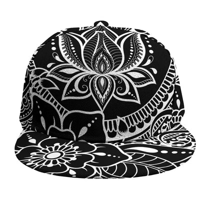 Black And White Lotus Flower Print Snapback Cap