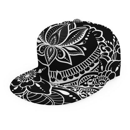 Black And White Lotus Flower Print Snapback Cap