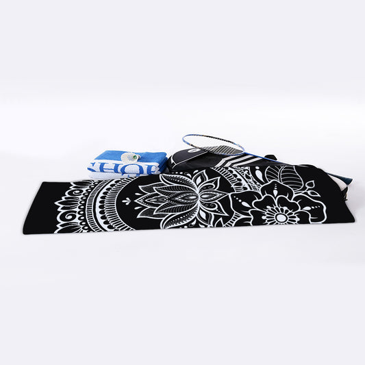 Black And White Lotus Flower Print Sports Towel