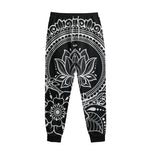 Black And White Lotus Flower Print Sweatpants