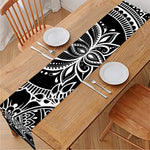 Black And White Lotus Flower Print Table Runner