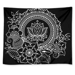 Black And White Lotus Flower Print Tapestry