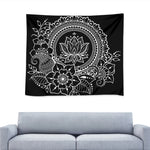 Black And White Lotus Flower Print Tapestry