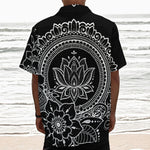 Black And White Lotus Flower Print Textured Short Sleeve Shirt