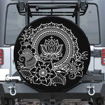 Black And White Lotus Flower Print Tire Cover