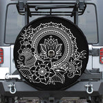 Black And White Lotus Flower Print Tire Cover With Camera Hole