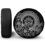 Black And White Lotus Flower Print Tire Cover With Camera Hole