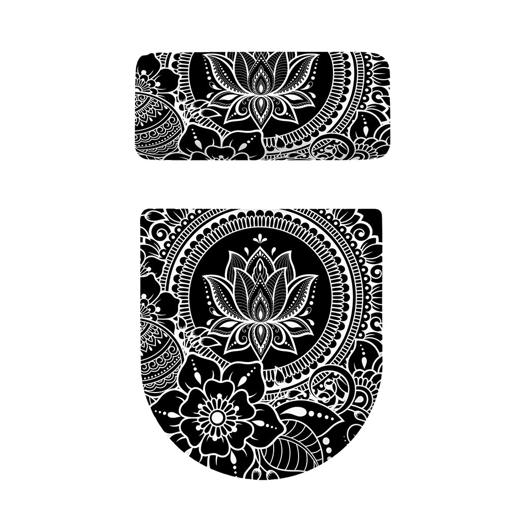 Black And White Lotus Flower Print Toilet Lid And Tank Cover Set