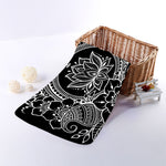 Black And White Lotus Flower Print Towel