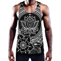 Black And White Lotus Flower Print Men's Workout Tank Top