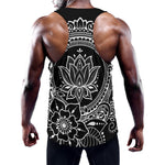 Black And White Lotus Flower Print Training Tank Top