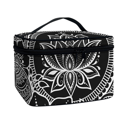 Black And White Lotus Flower Print Travel Makeup Bag