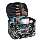 Black And White Lotus Flower Print Travel Makeup Bag