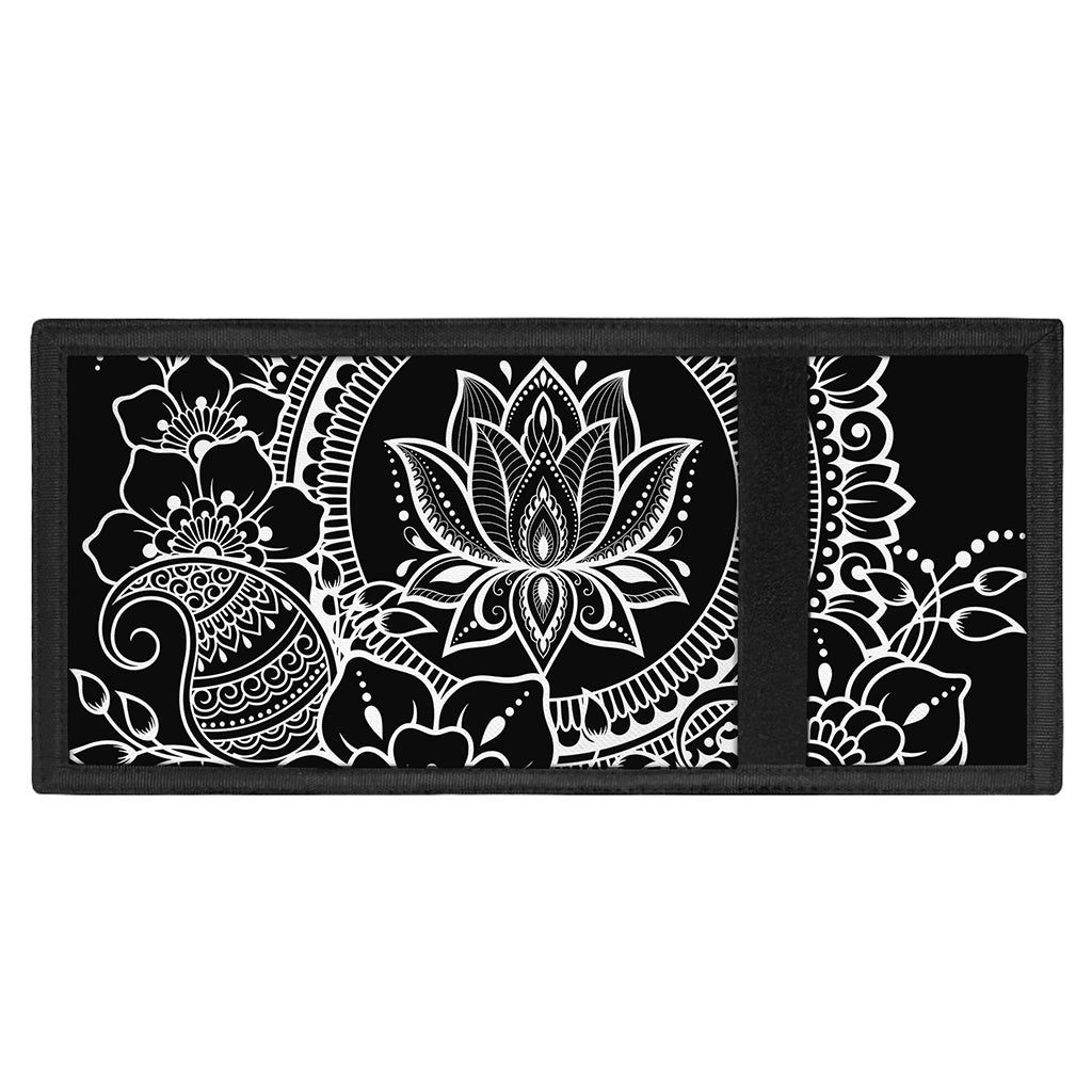 Black And White Lotus Flower Print Trifold Wallet