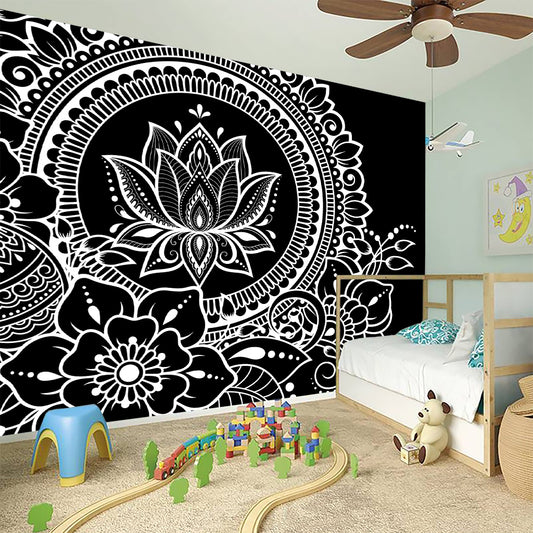 Black And White Lotus Flower Print Wall Sticker