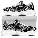 Black And White Lotus Flower Print White Chunky Shoes