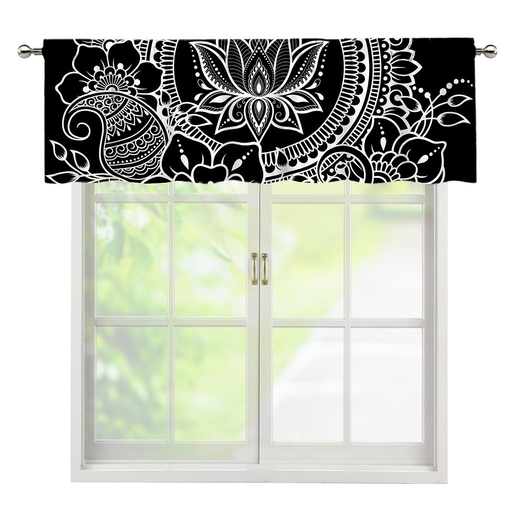 Black And White Lotus Flower Print Window Valance